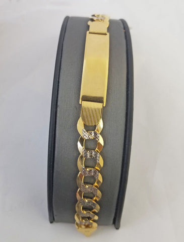 Solid 10k Gold Cuban Link ID Bracelet Diamond Cuts 12.5 mm 9 Inch