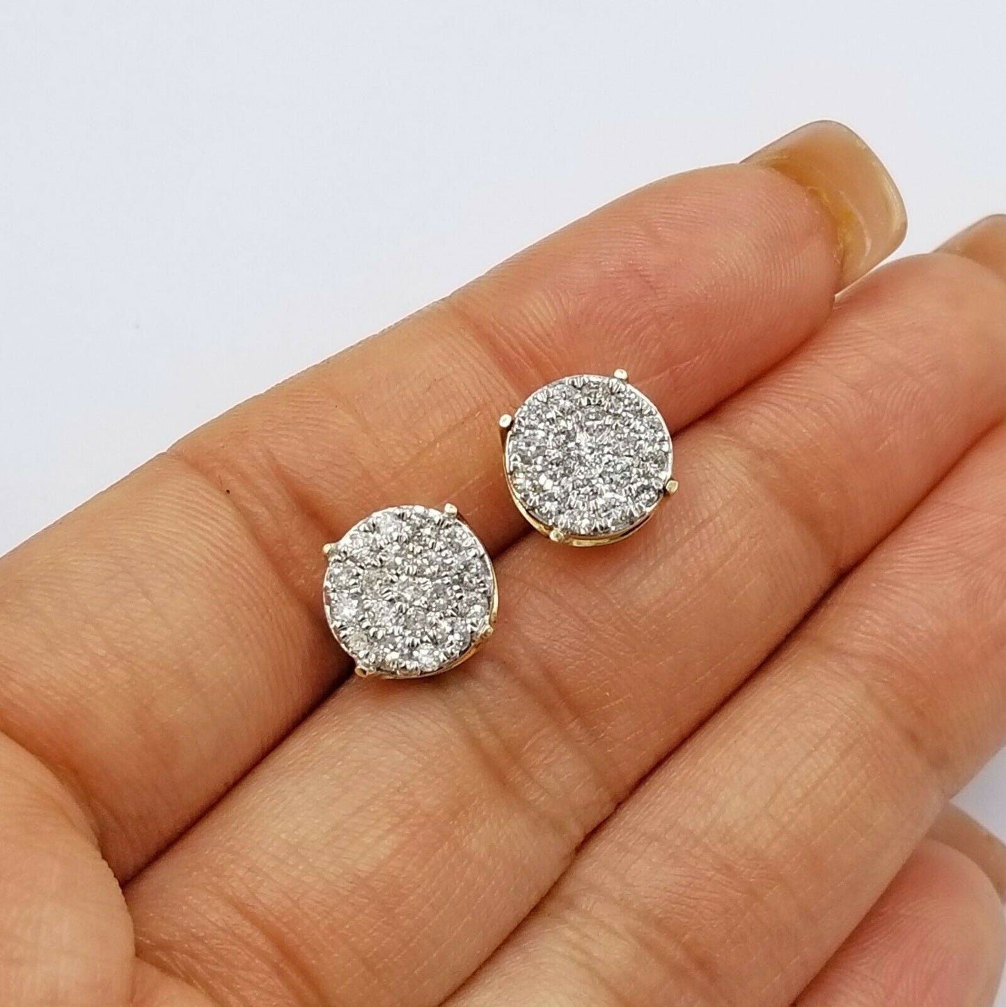 10k Real Yellow Gold Round Stud Diamond Earring 9mm 0.88CT For Women