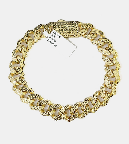 10K Yellow Gold Royal Monaco Cuban Bracelet 12mm Diamond Cut