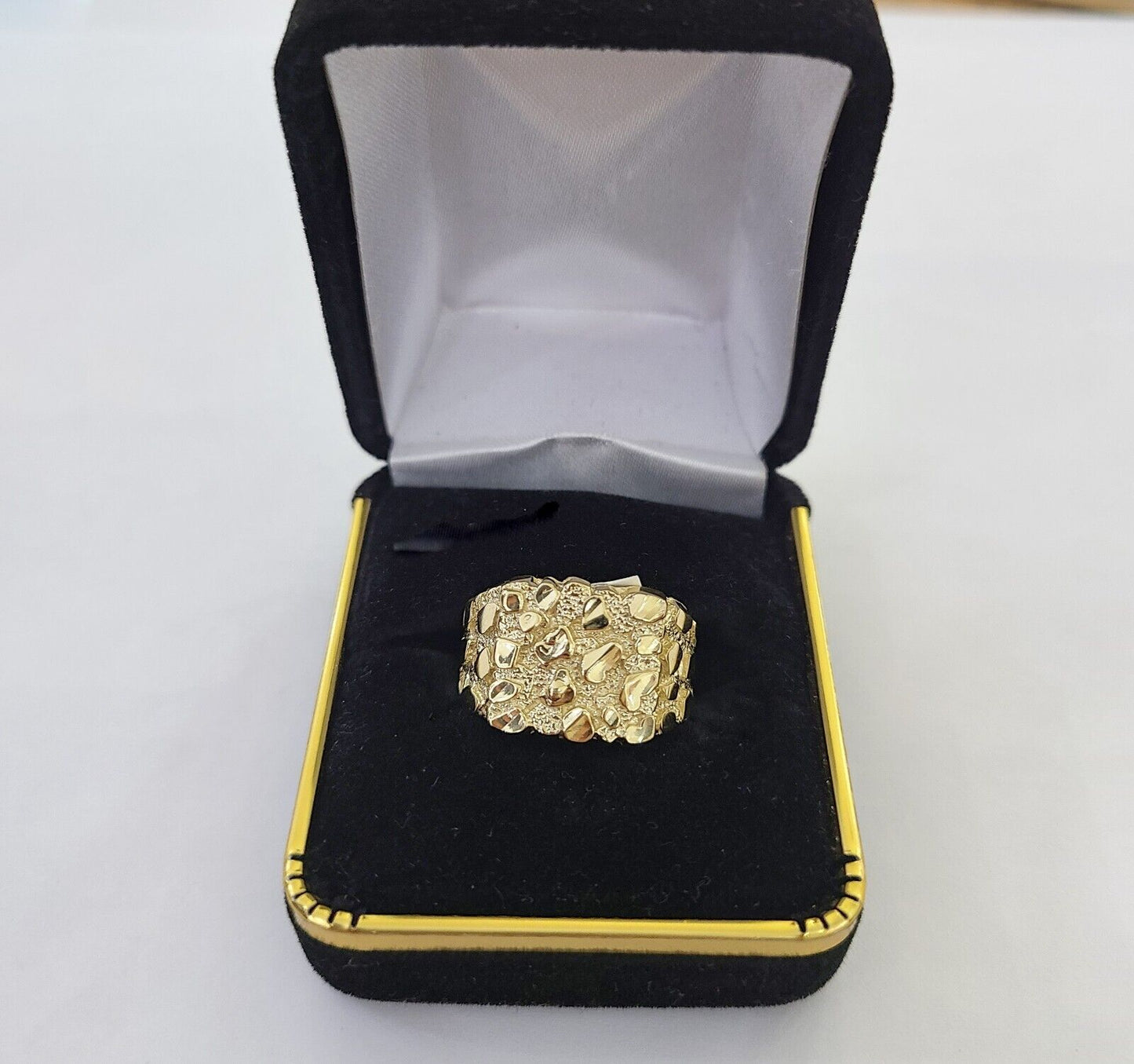 14k Yellow Gold Nugget Band Ring Casual Square Gold Ring Sizable 10kt