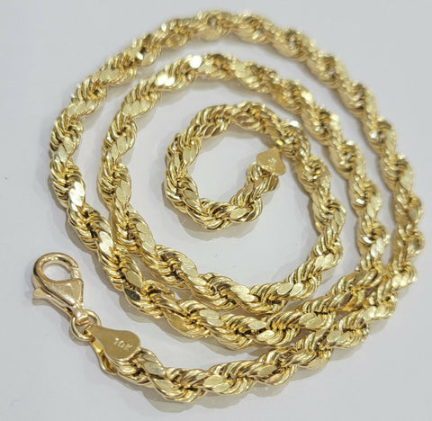 Men Real 10k Yellow Gold Rope Chain Necklace 6mm 20" lobster clasp