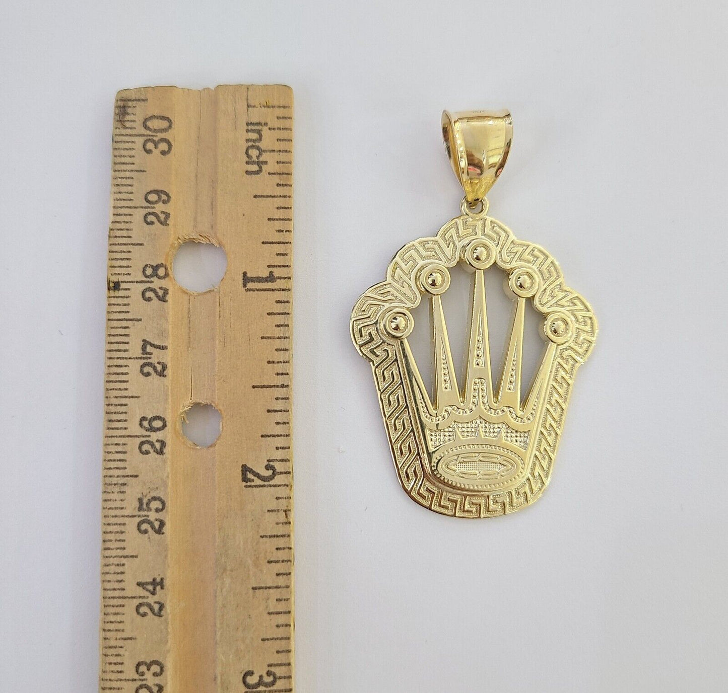 10K Real Yellow Gold Crown Charm Pendant Gold Royal Crown 2" Inch 10kt