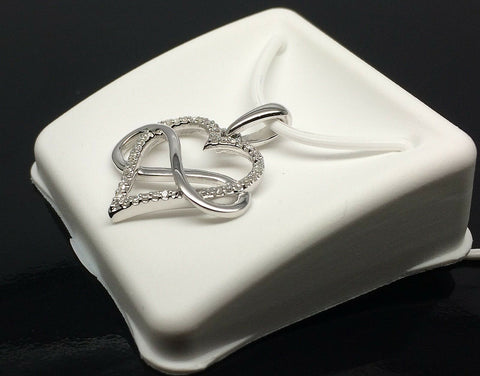 14K White Gold Ladies Uniquely Designed Infinity Heart Pendant,Charm