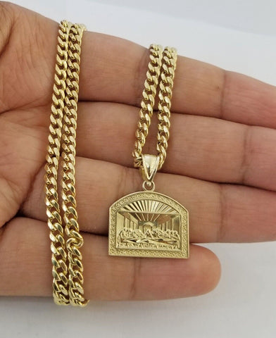 10k Last Supper Charm with Real Gold 4mm Miami Cuban Chain 24 inch Set