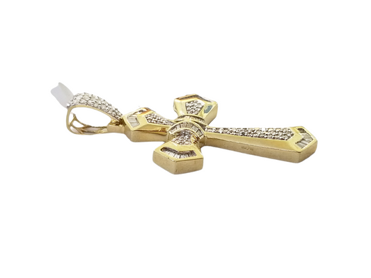 10K Yellow Gold Cross Genuine Diamond Pendent Jesus Cross Charm Religious