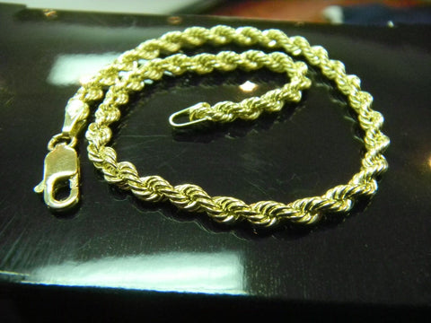 Real 10K Gold Rope Bracelet 3mm Men Women 8" Inches