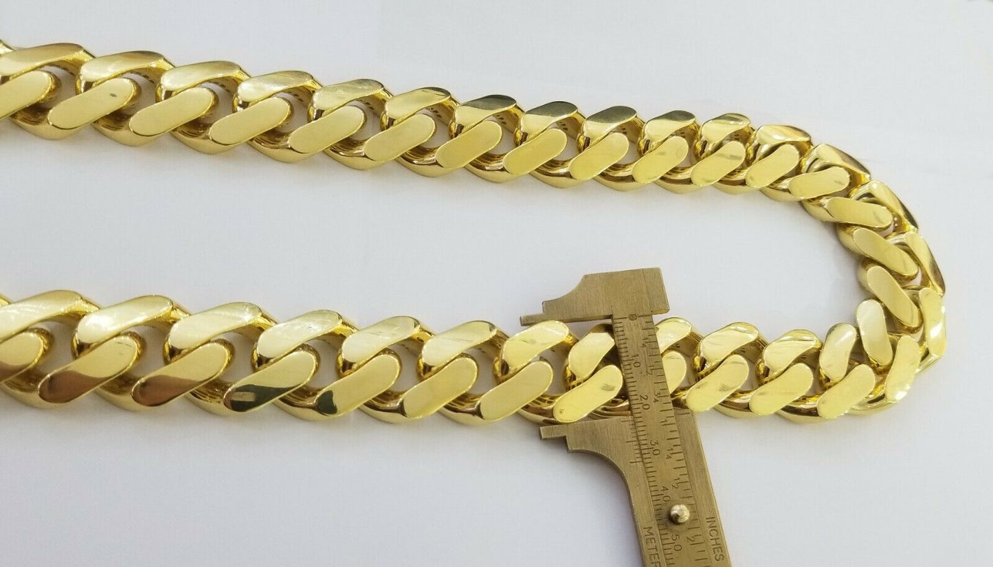 10k Gold Royal Miami Cuban Monaco Link Chain 24inch, 23mm yellow gold necklace