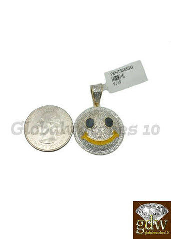 10k Gold Men Pendant Smiley Face Sign Charm Pendant With Real Diamond Happy