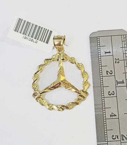 10k Real Yellow Gold Round Mercedes Charm / Pendent 1.5 inches