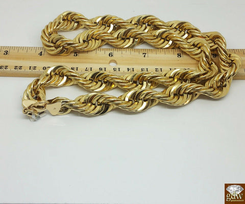 Real 10k Gold Rope Chain Necklace 24 Inch 15mm lobster Lock Men's Authentic 10kt