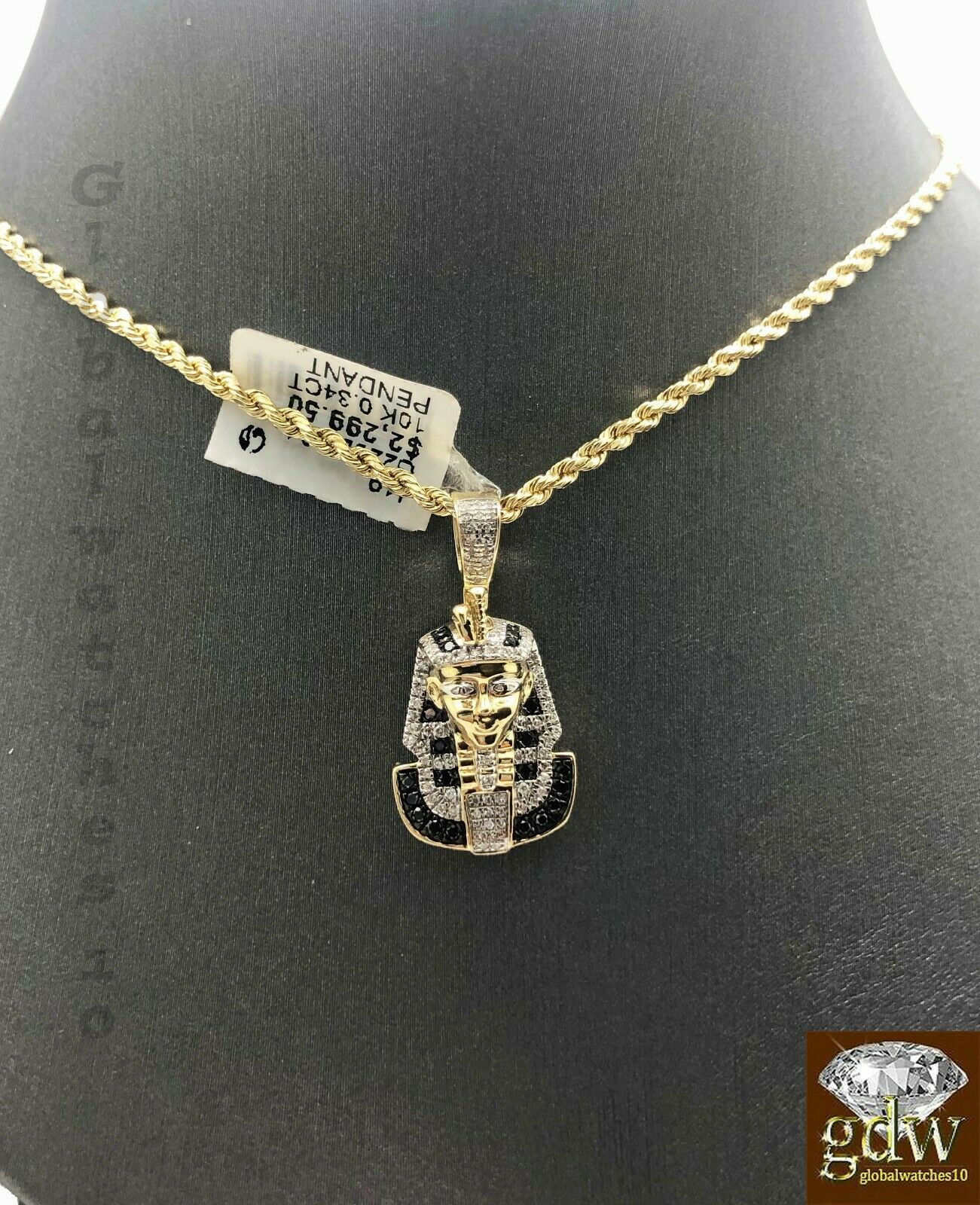 10k Gold Pendant Men Diamond Pharaoh Head Pendant Charm