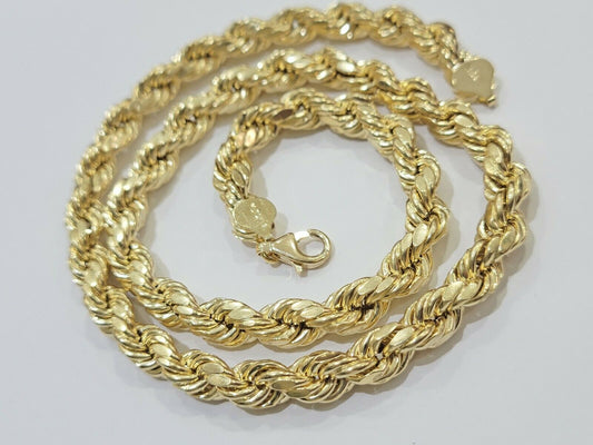 Real 10k Yellow Gold Rope Necklace 8mm 24"  Inch Thick Chain diamond cuts 10KT