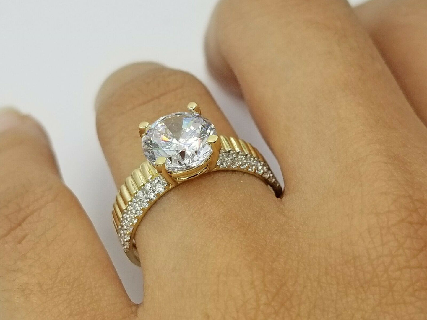 10K Yellow Gold Solitaire Diamond Ladies Promise Ring 1 CT Double Row Channel