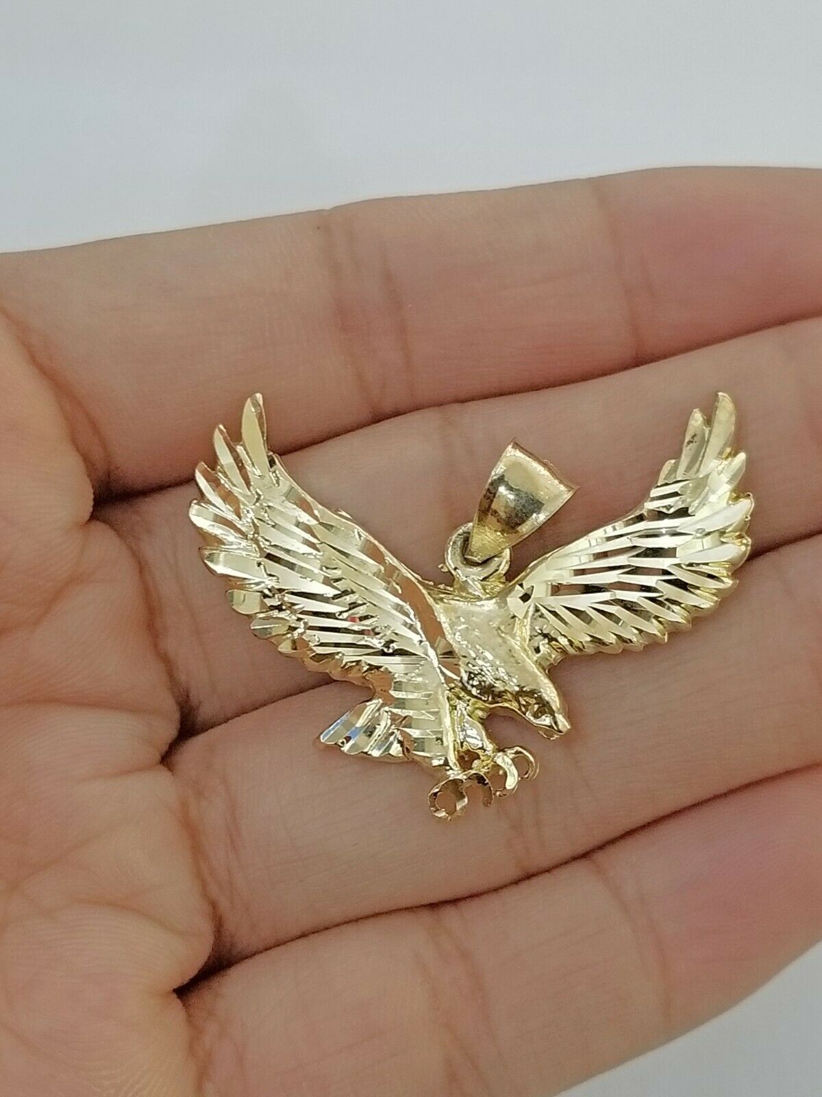 10k Yellow Gold Flying Eagle Diamond Cut Charm Pendant For Men Women Real