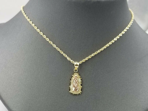 10k Yellow Gold Virgin Mary Charm Rope Chain 18" 20" 22" 24" 26" 28" REAL 10kt
