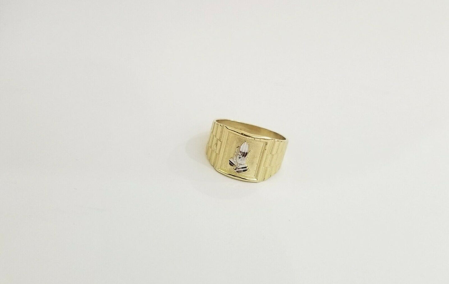 10k Men's yellow Gold prying hand Ring ,Sizable casual gold squared ring 10kt