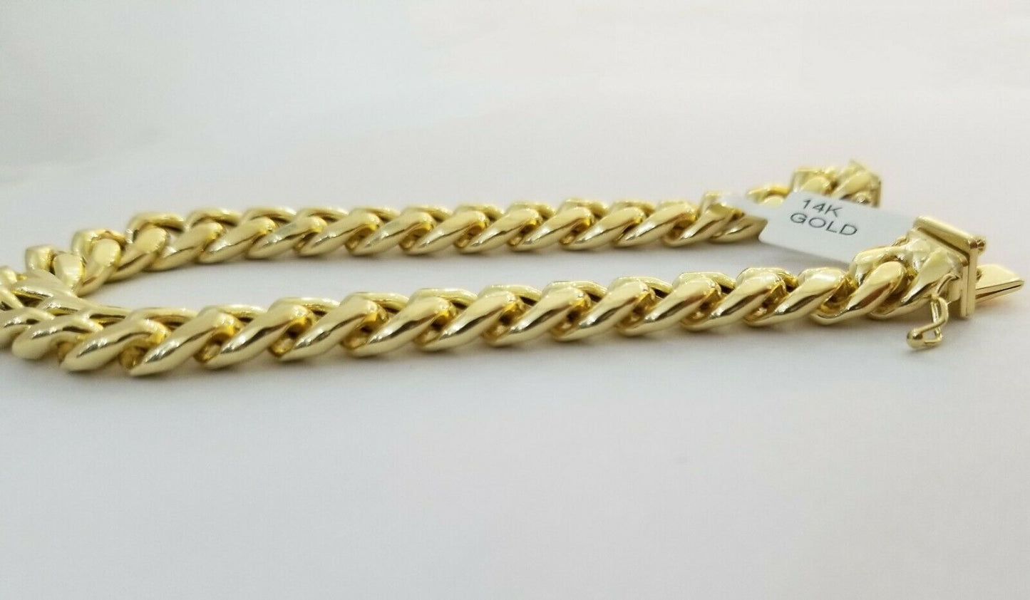 14K Real Gold Bracelet Miami Cuban Link Box Lock 8inch 10kt yellow gold bracelet