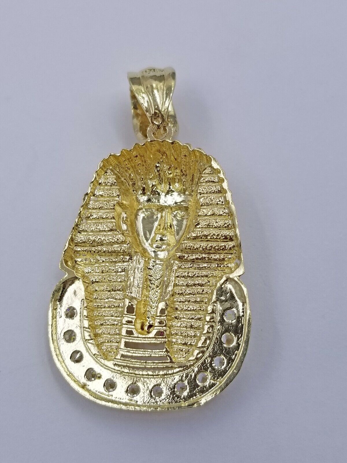 Real 10k Figaro Chain 24" Inch Diamond Cut 1.5 Inch Pharaoh Head Charm Pendant