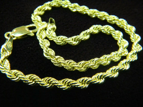 Real 10K Gold Rope Bracelet 3mm Men Women 8 Inches