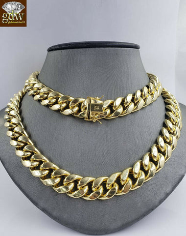 REAL Genuine 10k Yellow Gold Miami Cuban Chain Necklace 12mm 22" Box Clasp, Mens