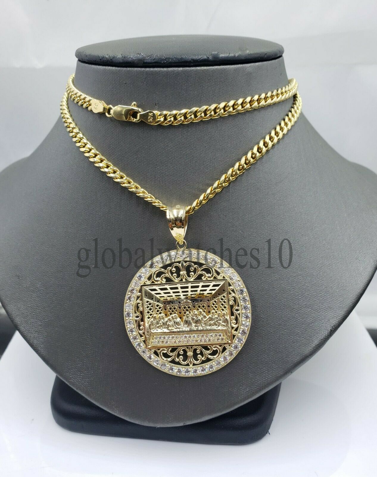 REAL 10k Gold last Supper Pendant Charm Men 10k Byzantine Rope Cuban chain Set