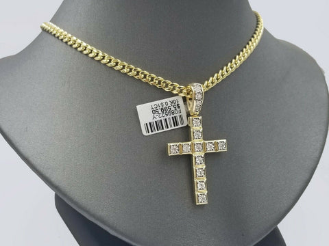 Real 10k 0.51CT Genuine Diamond Yellow Gold Cross Charm Men Women Pendant Jesus