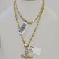 10k Gold Rope Chain & Cross Charm Pendent SET 3mm 22 Inches Necklace