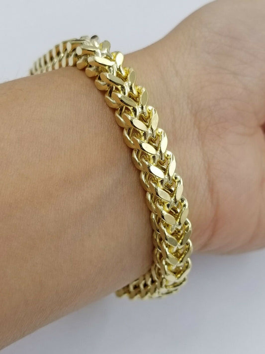 10k Franco Yellow Gold Bracelet 7mm 8.5 inches Mens Women Rope Cuban Link Real