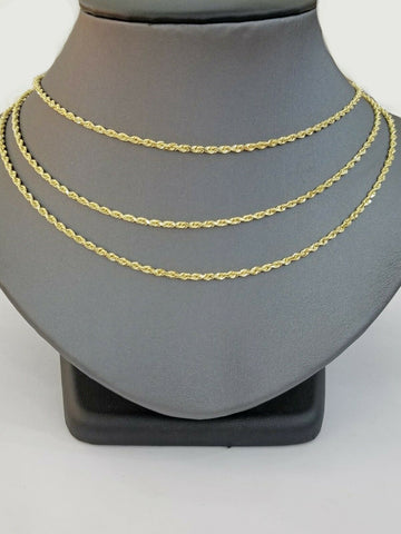 14K Solid Yellow Gold Rope Chain Diamond Cut 2mm 18" 20" 22" 24" 26" 28" 30"