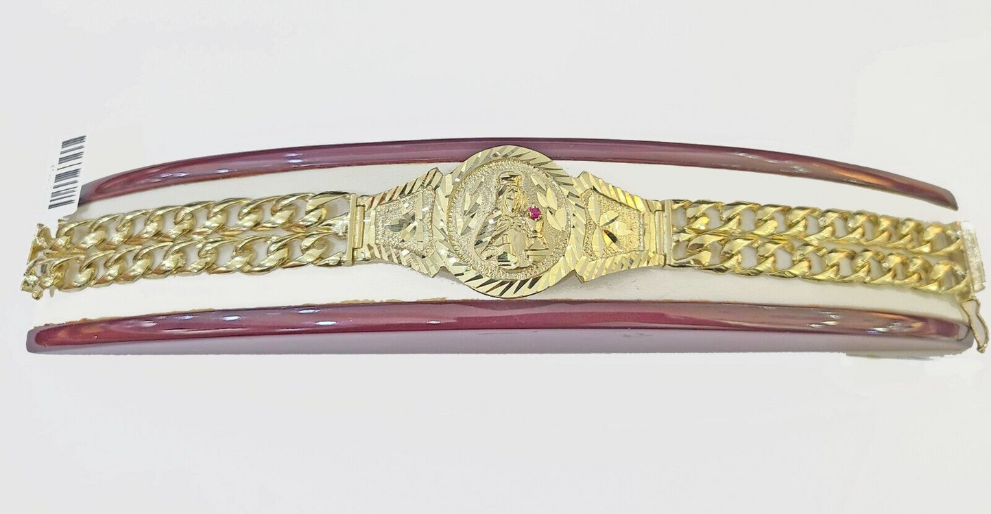 10k Gold Saint Barbara Miami Cuban Bracelet Size 8" 15mm