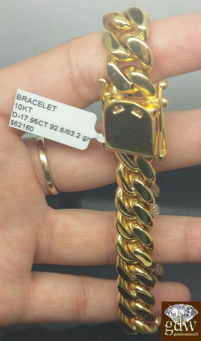 Diamond Bracelet,10k Yellow Gold,Solid Miami Cuban Bracelet 12mm Men  Box Lock