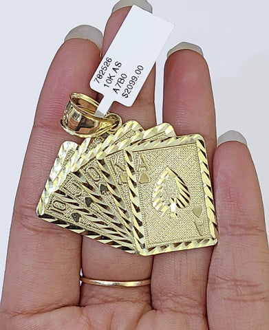 10K Yellow Gold Cards Royal Flush Charm Pendant Gold 10k