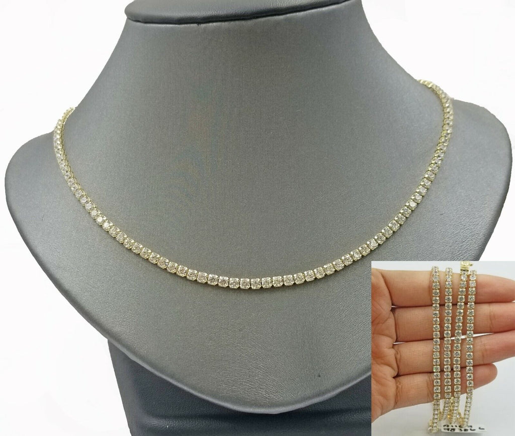 10K Yellow Gold 3mm Tennis Chain Bracelet Necklace Set Women Real (cybersale)