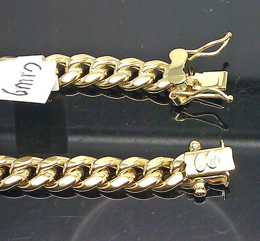 Real 10K Men Yellow Gold 6mm Miami Cuban Bracelet box lock 9"