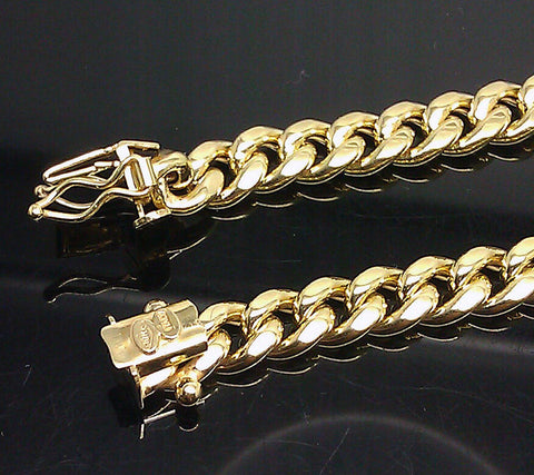 Real 10k yellow Gold Men Necklace chain 7mm 20" Miami Cuban Chain Box Lock