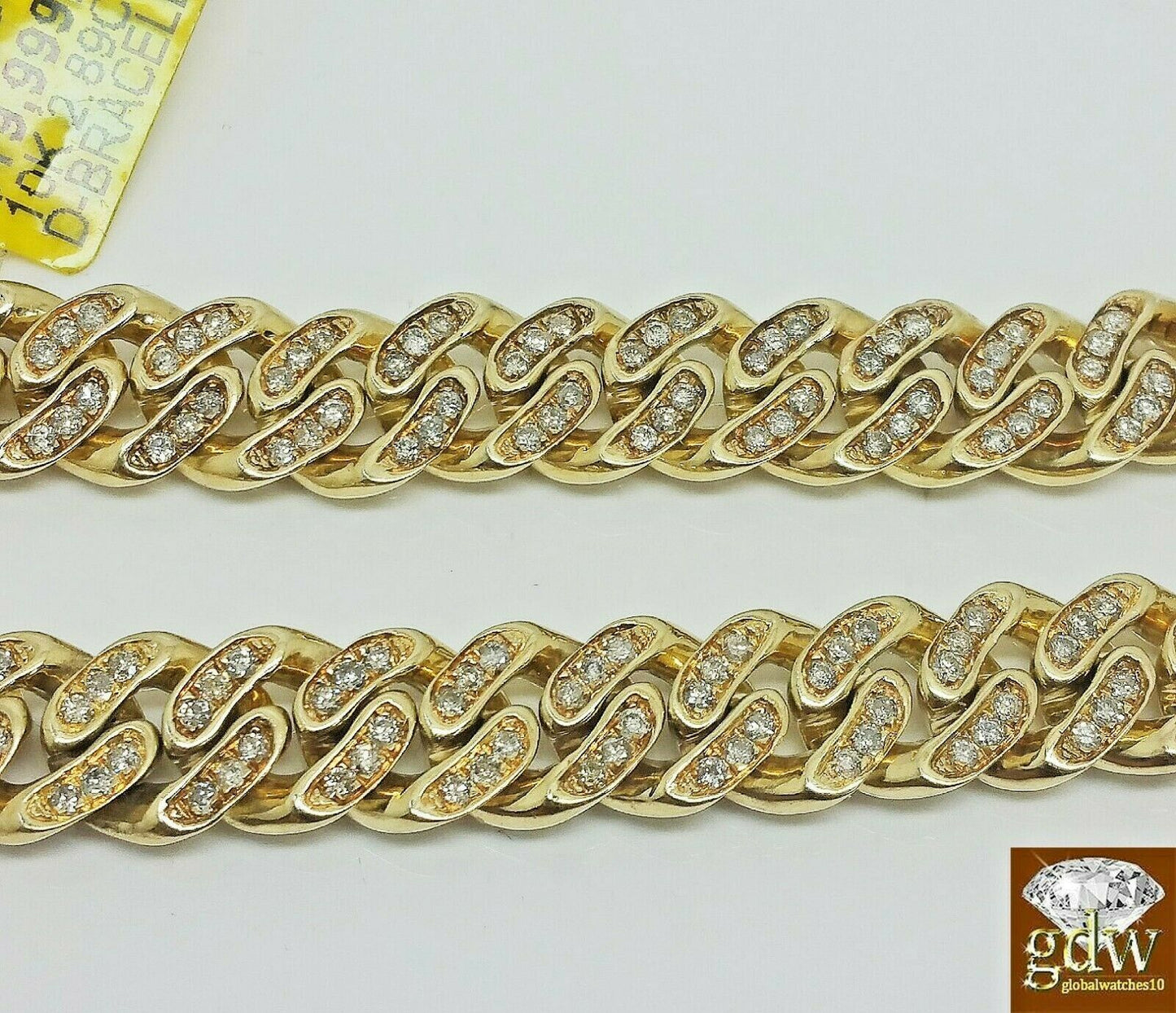 10k Yellow Gold Miami Cuban 9" Tennis  Bracelet 7.5 mm Diamonds 2.89 CT