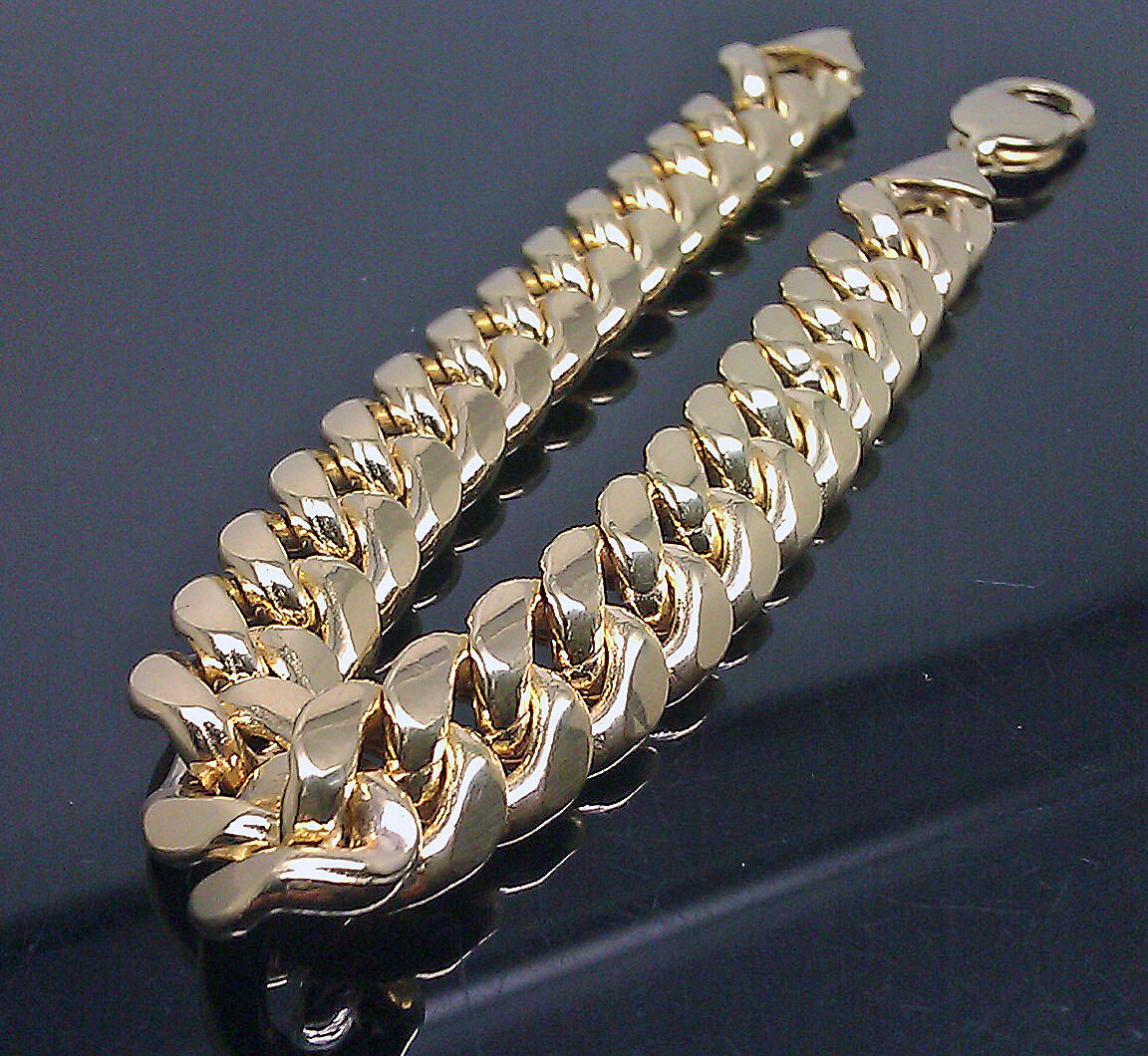 Men 14K Yellow Gold Miami Cuban Bracelet 9" box lock 13mm Cuban Link REAL GOLD