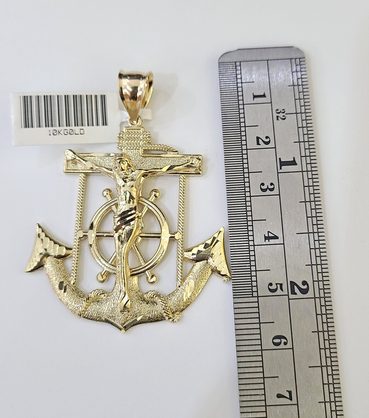 Real 10k Yellow Gold Jesus Crucifix Anchor Pendant 2.5 inches Charm