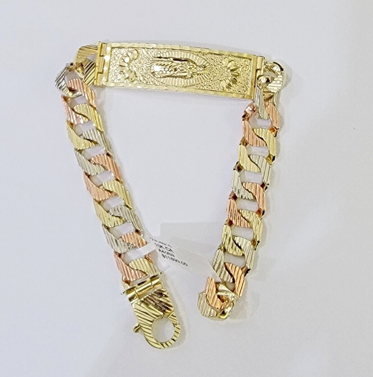 10K Trio Gold ID Bracelet With Miami Cuban Link 11 Mm 8.5" Inches 10kt