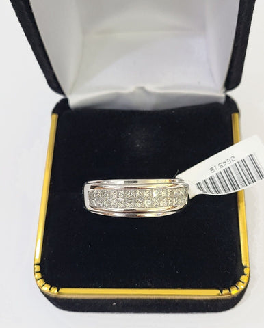 REAL 14k White Gold Diamond 2 Row Ring Size 10 Wedding Engagement Ring