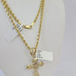 10k Gold Spiral Cross Charm Rope Chain 3mm 26'' Set Yellow Diamond Cut Real