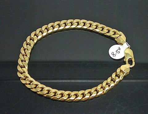 Men 10K Yellow Gold Miami Cuban Link Bracelet 7 mm 8" Inch Rope