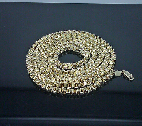 Real 10k Yellow Gold Byzantine Box Chain 24" Necklace 3.5MM 100% Authentic 10kt