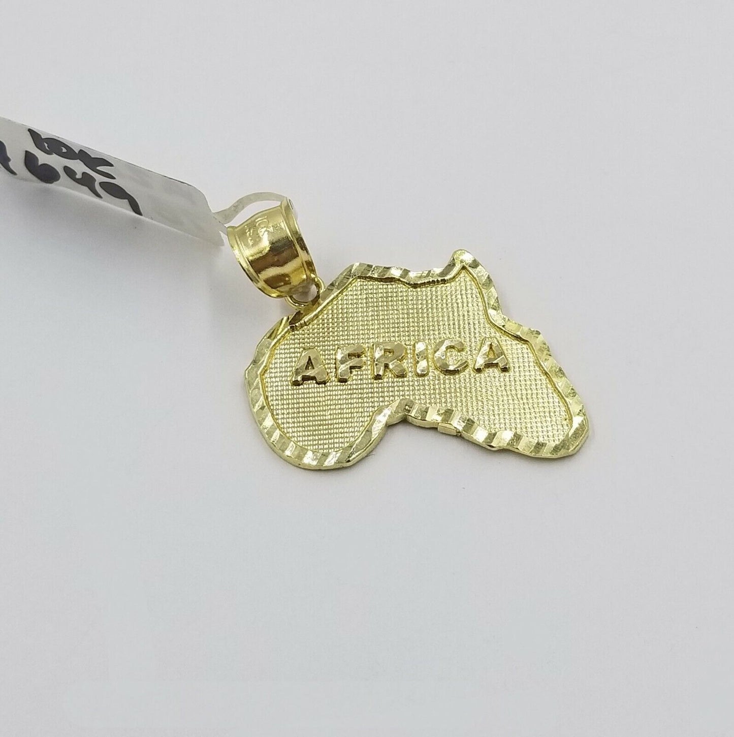 10K Yellow Gold African Map Charm Pendant Diamond Cut 1.25" Unisex