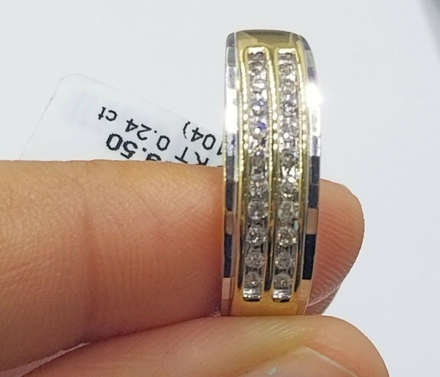 REAL 10k White Yellow Gold Wedding Engagement Band Men 0.24CT Real