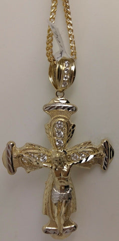 Real 10k Yellow Gold Jesus Crucifix Cross Charm Diamond Cut Pendant