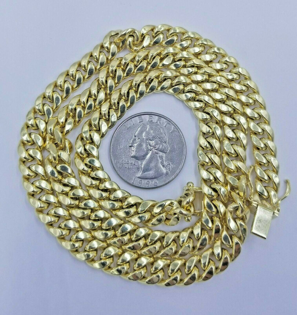 Real 10K Yellow Gold Chain 8mm 24" Men's Necklace Miami Cuban Link Box Lock 10kt