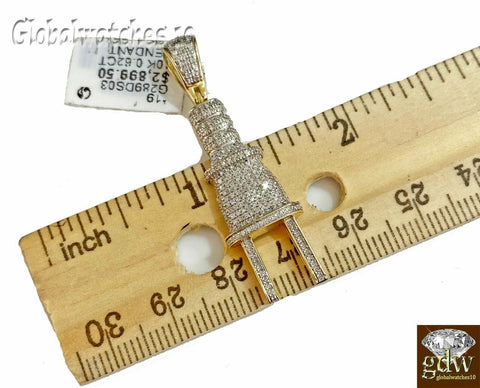 10k Gold Diamond Socket Plug Charm Pendant,10k Rope Chain in 18 20 22 24 26 Inch