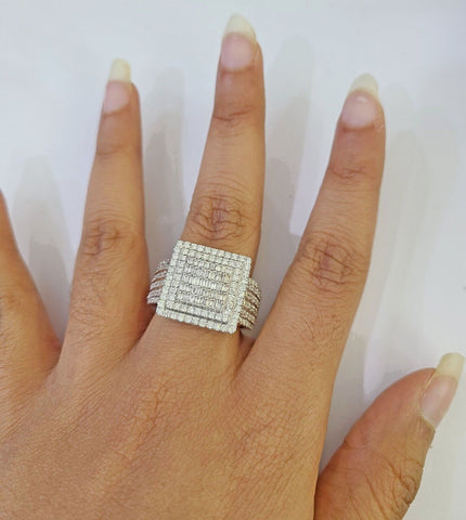 Real 10k Yellow Gold Diamond Ring Square Shaped Men Engagement Wedding Ring