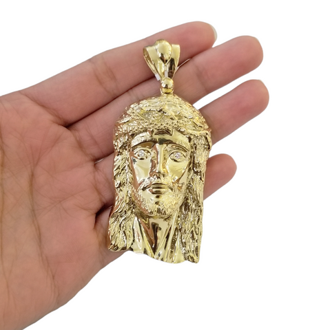 Real 10K Yellow Gold Jesus Pendent Charm 3" Inch  10kt Jesus Head